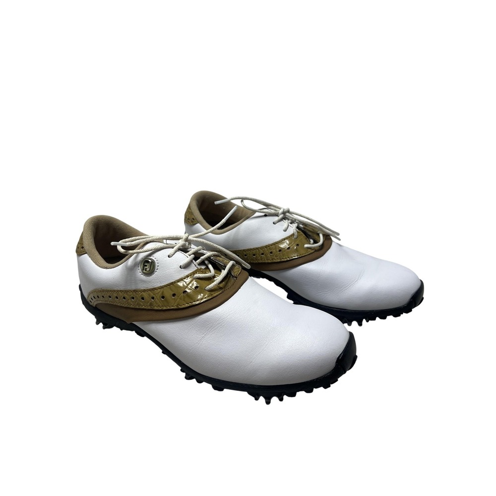 FootJoy Golf Shoes Sneakers Womens Size 8 White‎ Brown Leather Spikes 93926